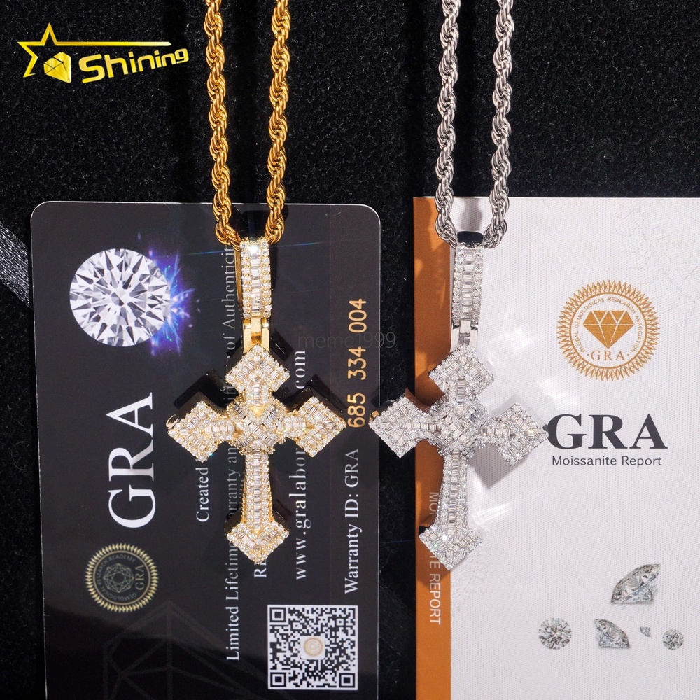 Ready to Ship GRA Certificate Bling 925 Silver Iced Out Mens Hip Hop Cross Moissanite Pendant
