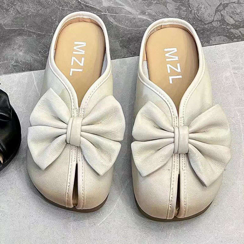 2025 New Bowknot Internet Celebrity Fairy Style Hollow Out Fashionable Versatile Skirt Flat Sole Lazy Slip-On