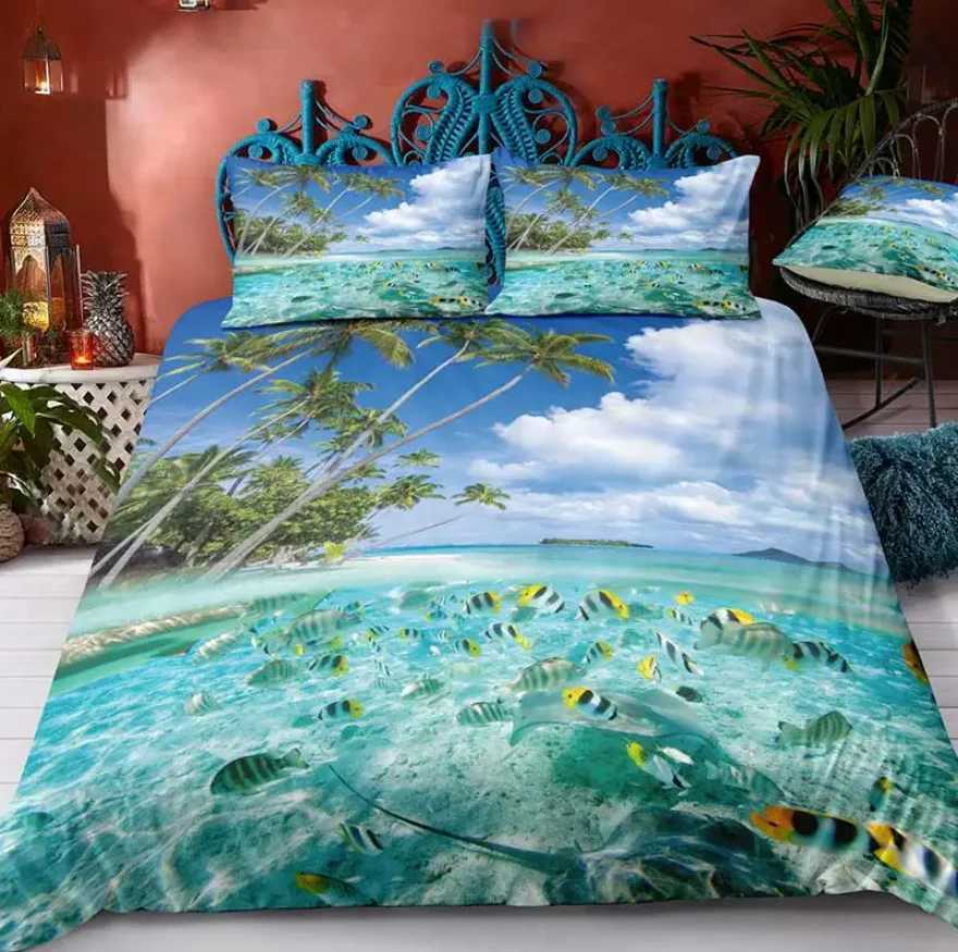 Dream NS Modern Nature Bedding Set 3D Digital Printing Beach Coconut Grove Summer Bedroom Bed Sheet case Bedding Kit Y250819