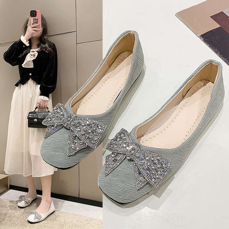 Shallow Mouth Single 2023 Summer New Korean Style Bowknot Flat Loafers Slip-On Outdoor Granny Shoes for Women