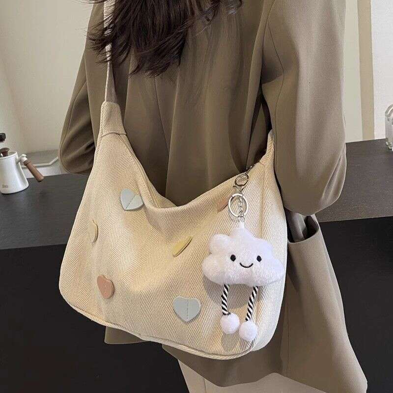 Canvas for Women 2025 New Trendy Autumn Winter Simple Versatile Large Capacity Shoulder Casual Commuting Crossbody Dumpling Bag