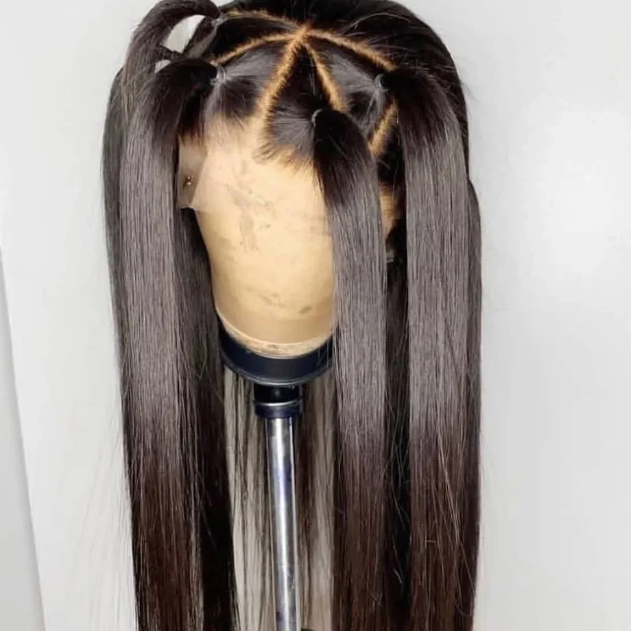 Super Natural Hairline Lace Front Wig High Density 180 Density Smooth Straight Preplucked Hairline With Free Part Synthetic Glueless Daily Wear Wigs
