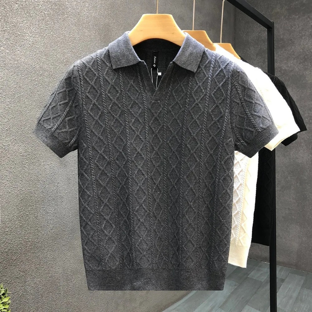 Summer Knitted Solid Color VNeck Quick Drying Breathable Cool Business Slim Fit Casual Mens Golf Polo Shirt TShirt Top 250808