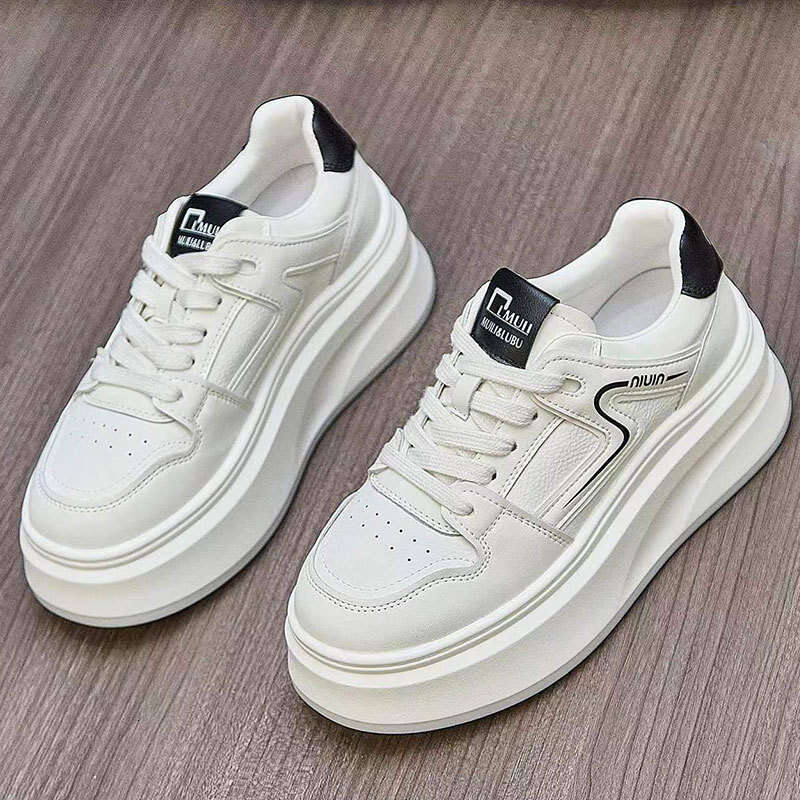 Genuine White Sneakers for Women 2025 New Korean Style Versatile Thick-Soled Height-Increasing Loafers Platform Sports Ultra-Soft Leather Board Shoes