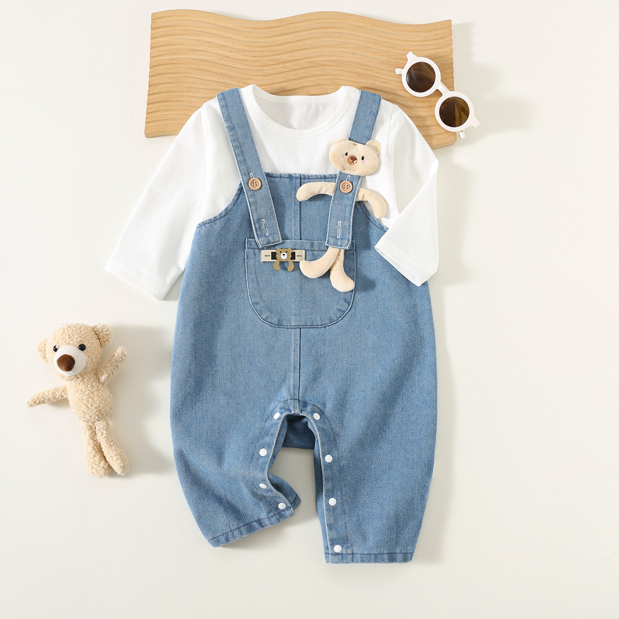 Factory direct sales baby denim set for boys and girls, spring and autumn style overalls, jumpsuit for infants and young children, new style for outdo