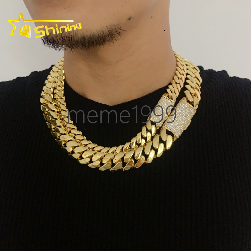 Hip Hop Jewelry Men Fashion Necklace 18K Gold Plated 12MM 14MM 16MM 18MM Width Brass moissanite Miami Cuban Link Chain