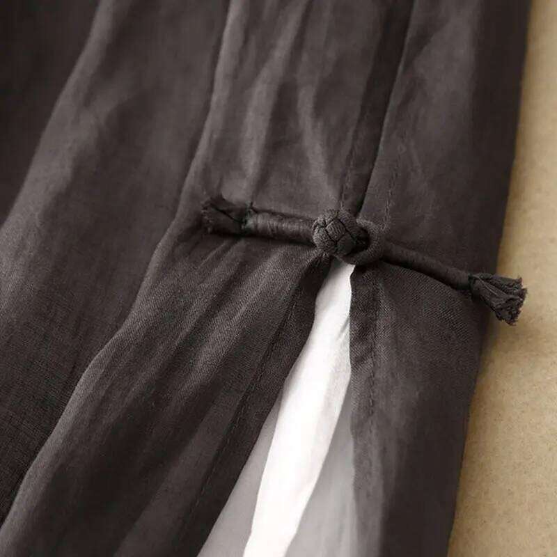 Gray Cotton Linen Casual Elastic High Waist With Lining Women's Wide Leg Ankle-Length Pants For Women Clothing Fashion