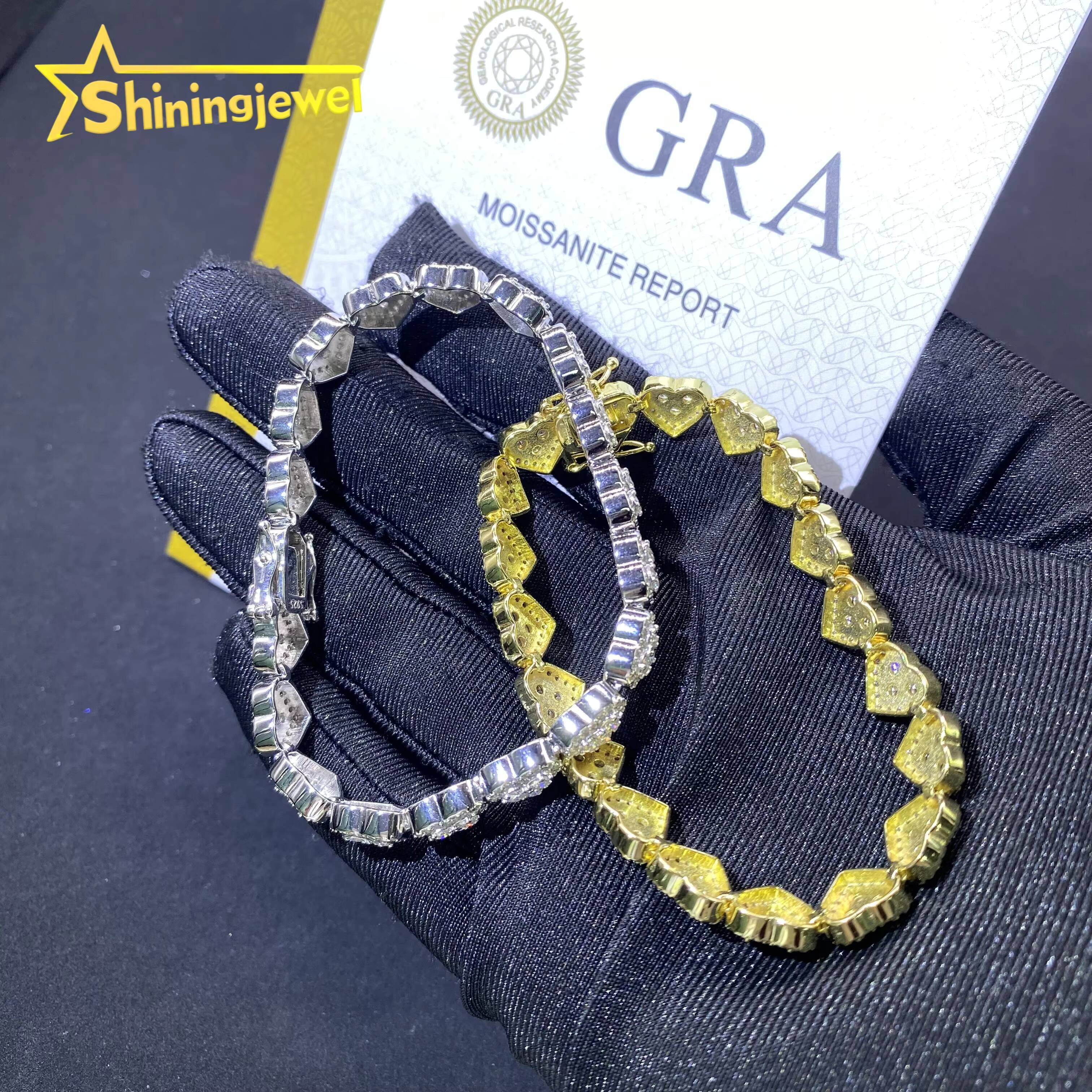 Fast Shipping 8mm 925 Silver Iced Out Cuban Link Chain VVS D Moissanite Diamond Jewelry Heart Design Miami Cuban Bracelet