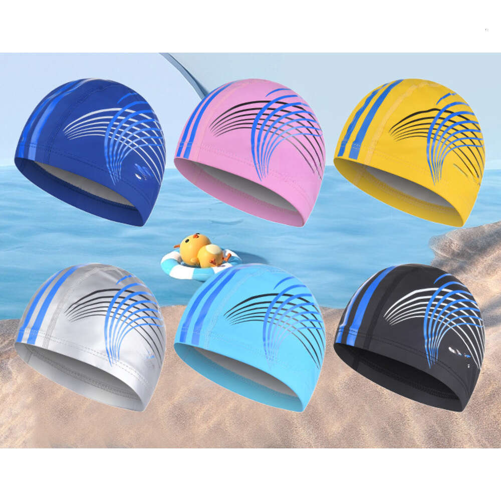Adult Swim Fashion Print Ear Protection Non-Tightening Long Hair PU Unisex Training Swimming Cap