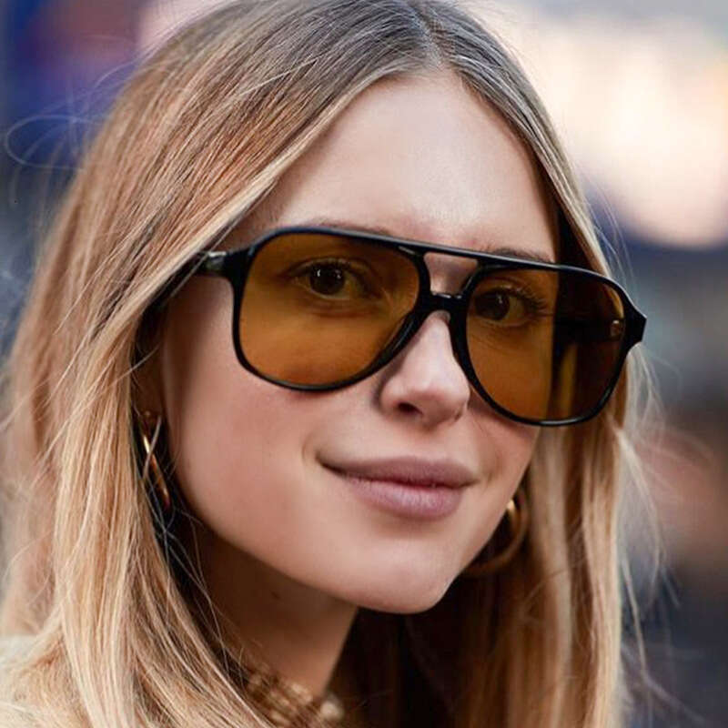 New Trendy Double Bridge Ins Ocean Lens Designer Personality Large Frame Celebrity Sunglasses