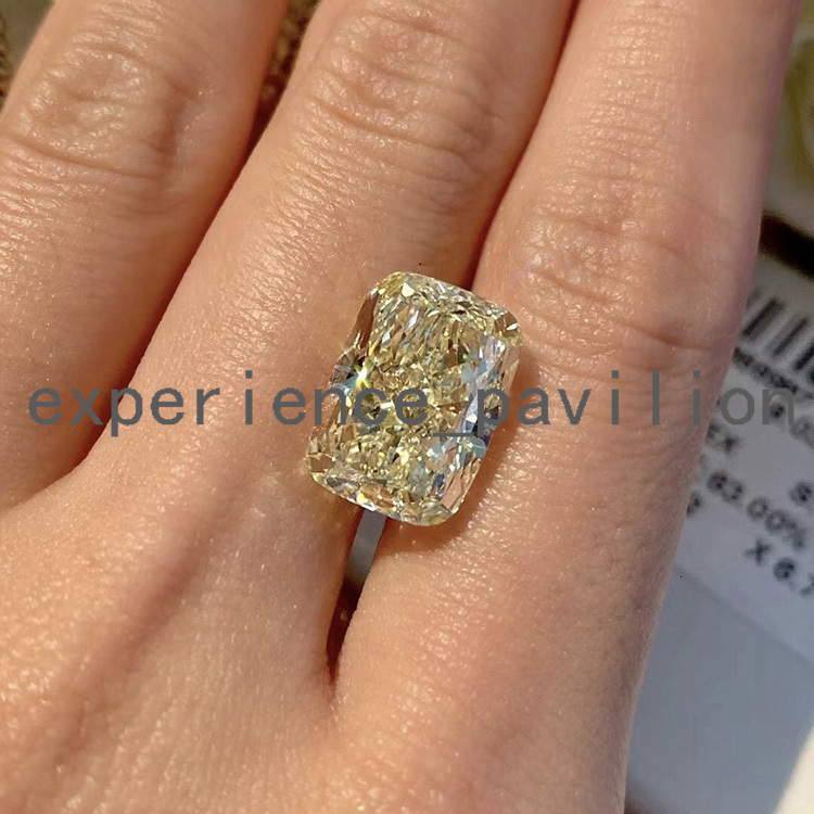 18K Gold With 5ct Flower Cut Iced Out Vivid Yellow Color Emerald moissanite Diamond Woman Ring for Wedding Fine Jewelry - view 7