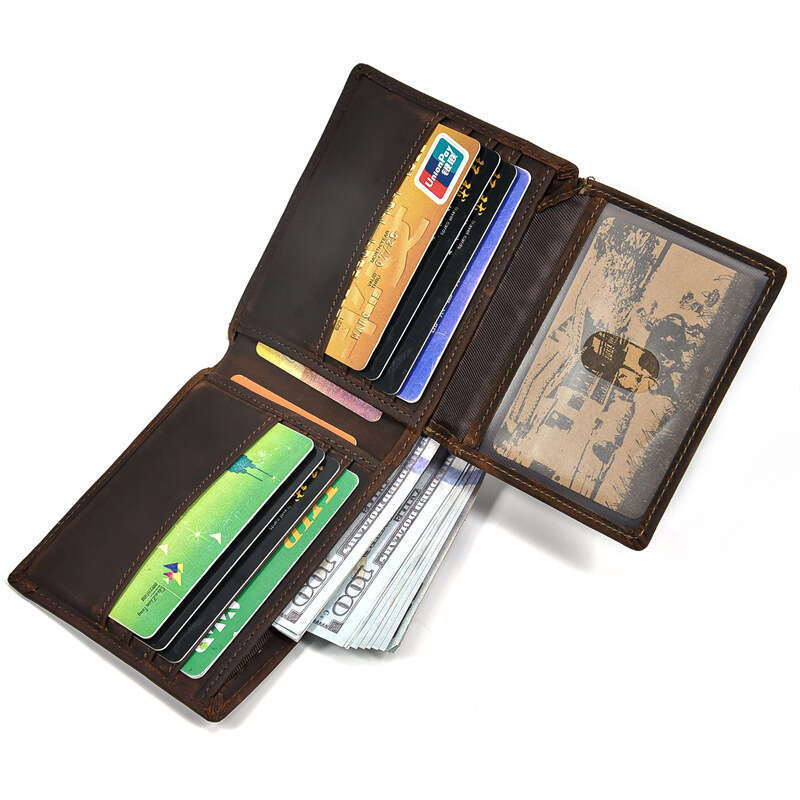 Men's Genuine RFID Anti-Magnetic Short Crazy Horse Leather Multi-Card Slot Casual Wallet