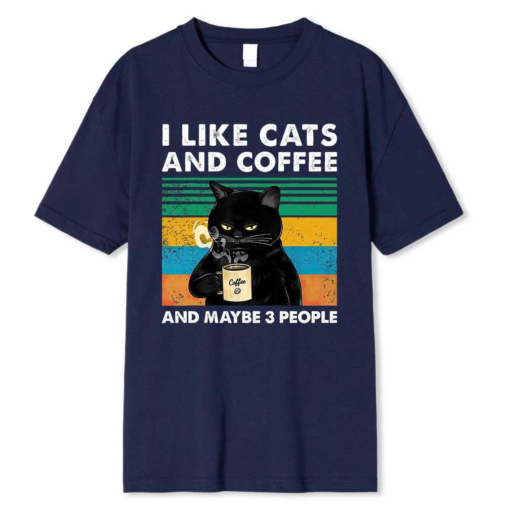 I Like Cats And Coffee Funny Printed T-Shirt For Men Women Casual Loose Cotton Clothing Harajuku Breathable Tshirt Hip Hop Tees Y250819