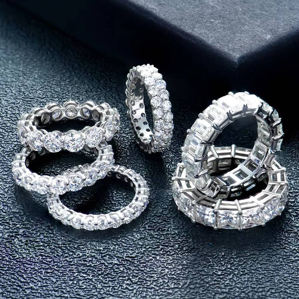 Pass test S925 Silver Princess Emerald Round Cut Vvs d Color Eternity Moissanite Diamond Hip Hop Tennis Ring for Men and Women