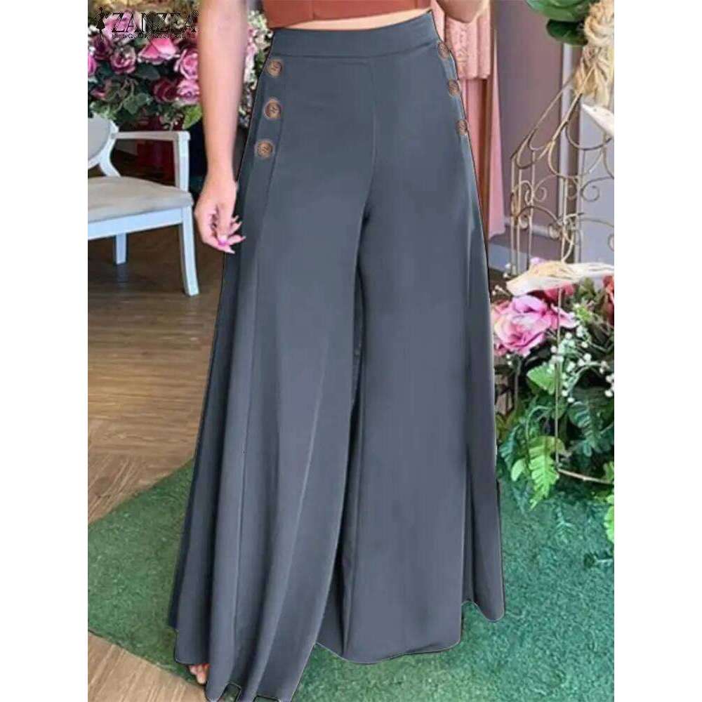 2023 Summer Casual Suit Pants ZANZEA Elegant OL Women Wide Leg Pant Capris Solid Trouser Oversized High Waist Pantalon Palazzo