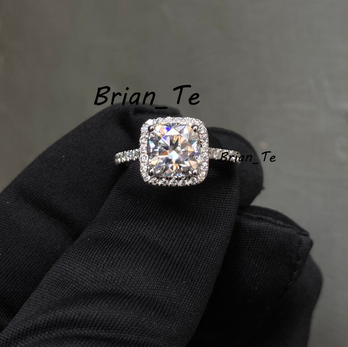 Classic 14k Gold Engagement Diamond Moissanite Ring 4 Claw 2ct Cushion Cut Women Halo Set Moissanite Ring