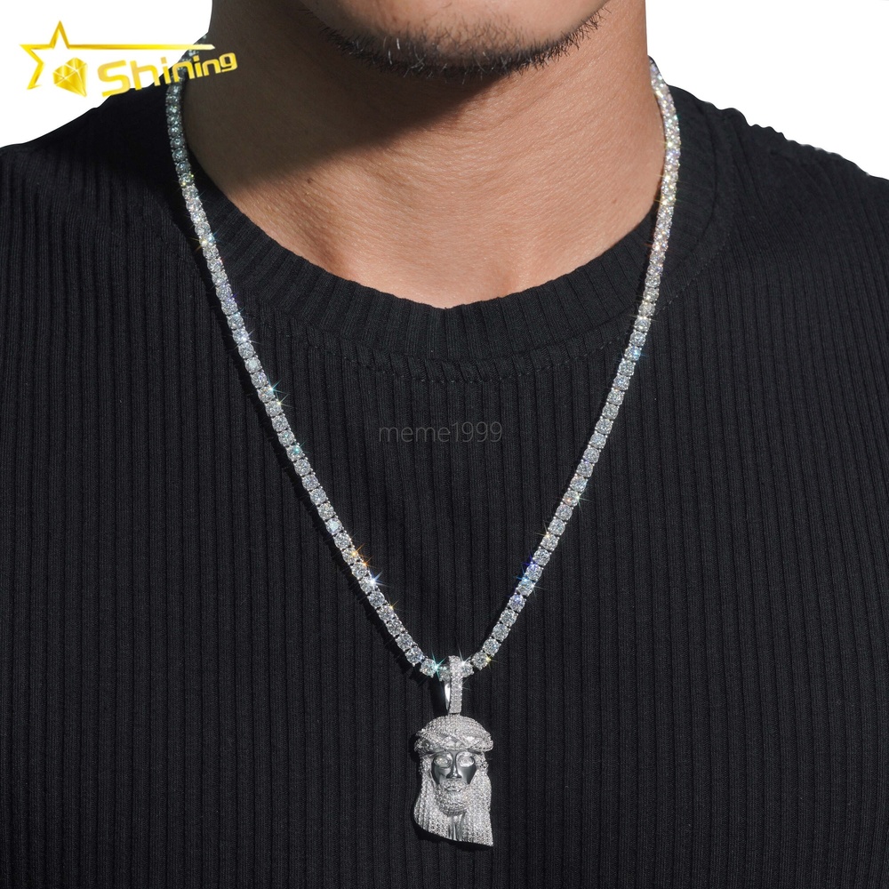 925 Silver Jewelry Hip Hop Ice Out Diamond GRA VVS Cuban Tennis Necklace Chain Custom Mossanite Jesus Pendant