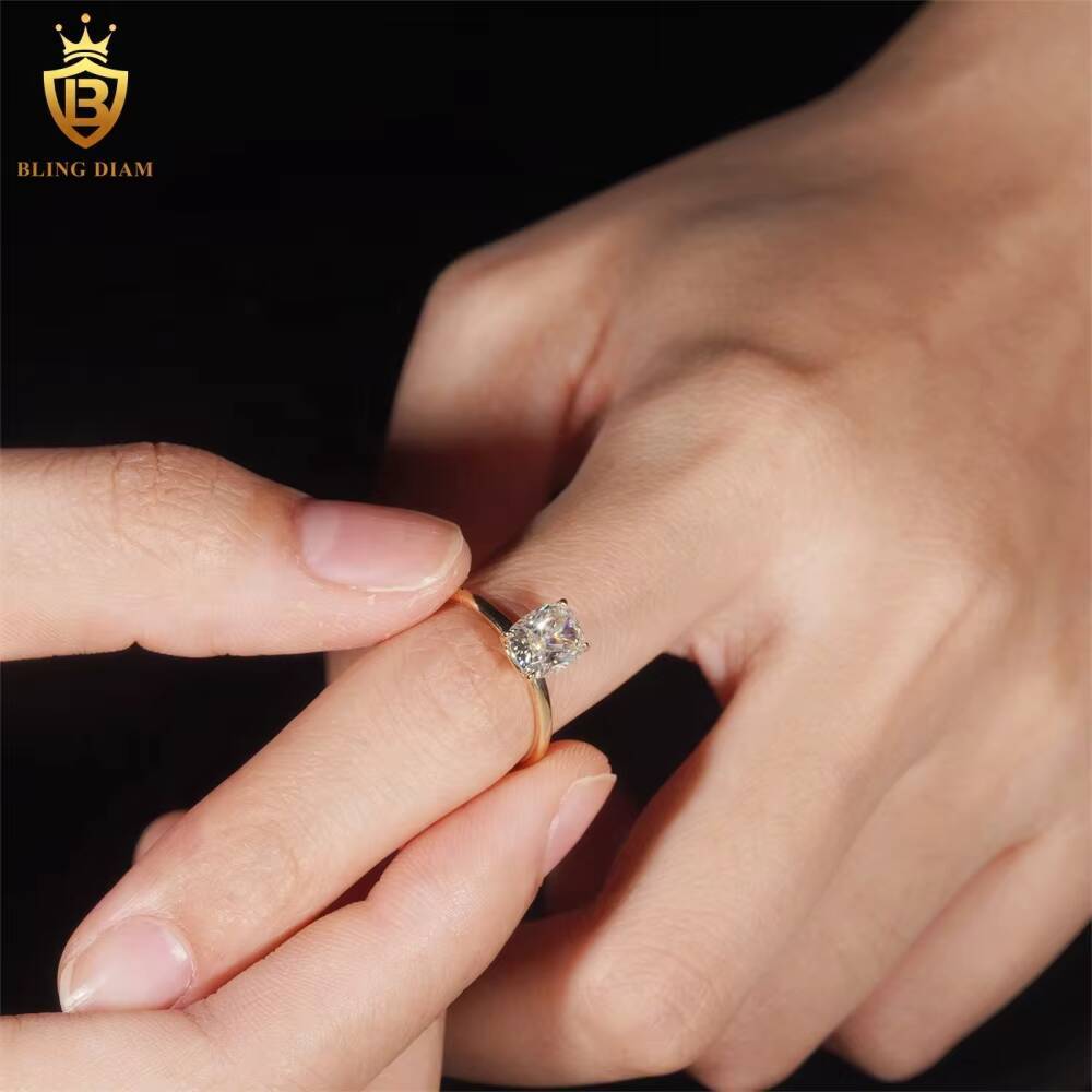 14K VVS Moissanite Diamond Engagement Ring Pass Diamond Tester 14K Yellow Gold Wedding Ring