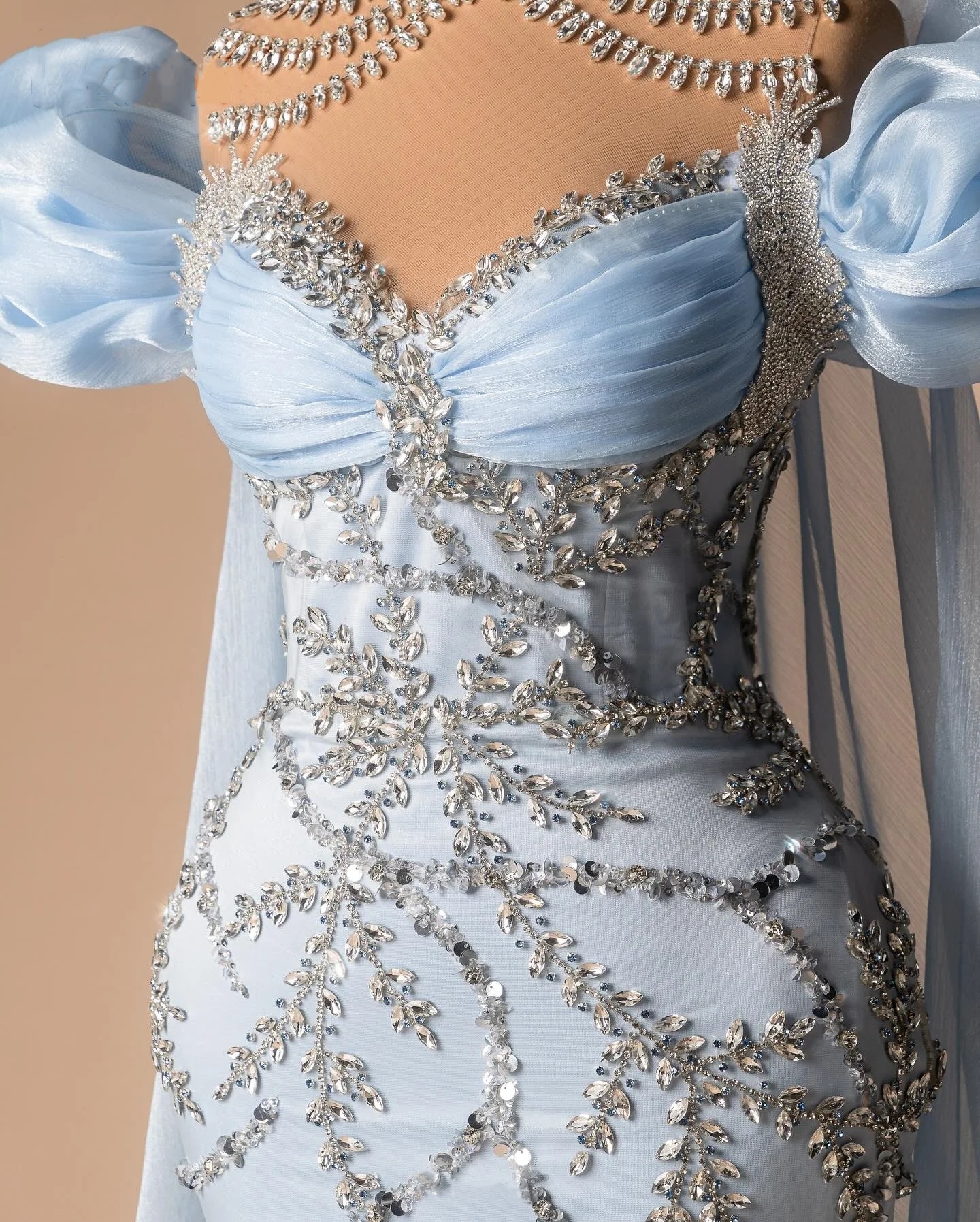 Modern High Neck Evening Dresses Rhinestone Beading Prom Gowns Princess Sweep Train Cape Sleeves Customized Vestidos De Noche Plus Size