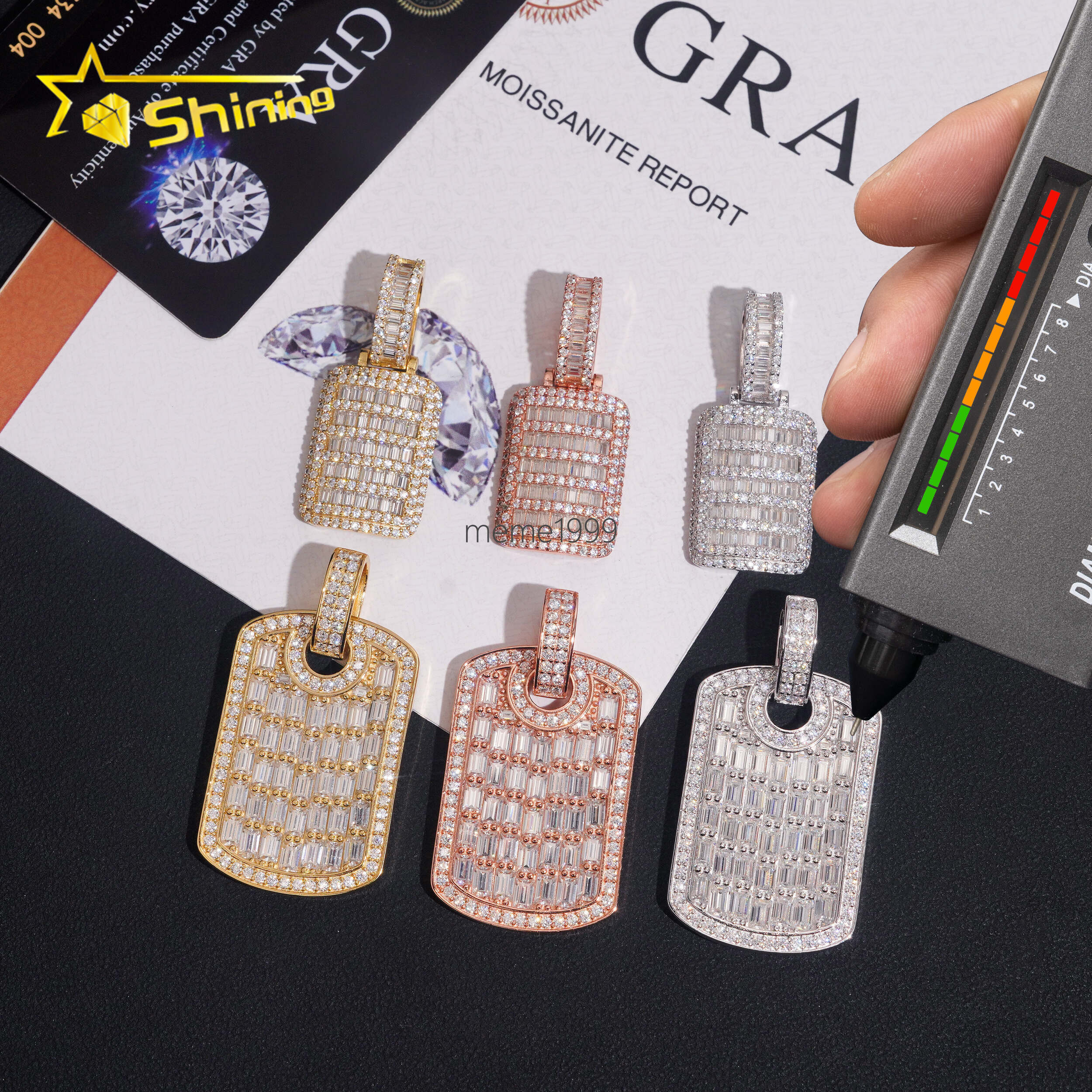 Iced Out Baguette Mossanite Tag Pendant 925 Sterling Silver VVS Moissanite Diamond Pendant Fine Jewelry Ready to Ship