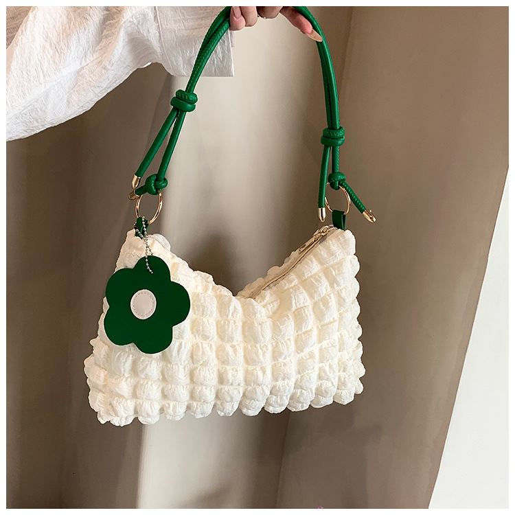 2025 Autumn Bubble Flower Women's Handheld Cylindrical Bag Korean Japanese Style Girl Texture Shoulder Handheld Lunch Bag Shopping Bag Women'