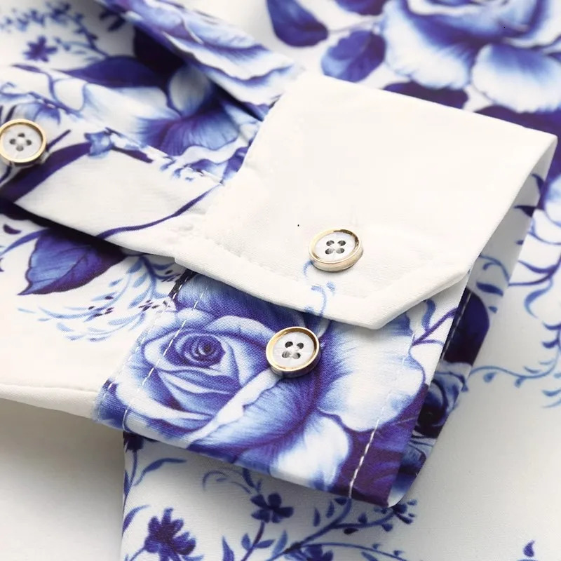 Blue Printed Long Sleeve Shirt Mens Fashion Casual Shirts Single Breasted Lapel Asian Size M7XL 250808