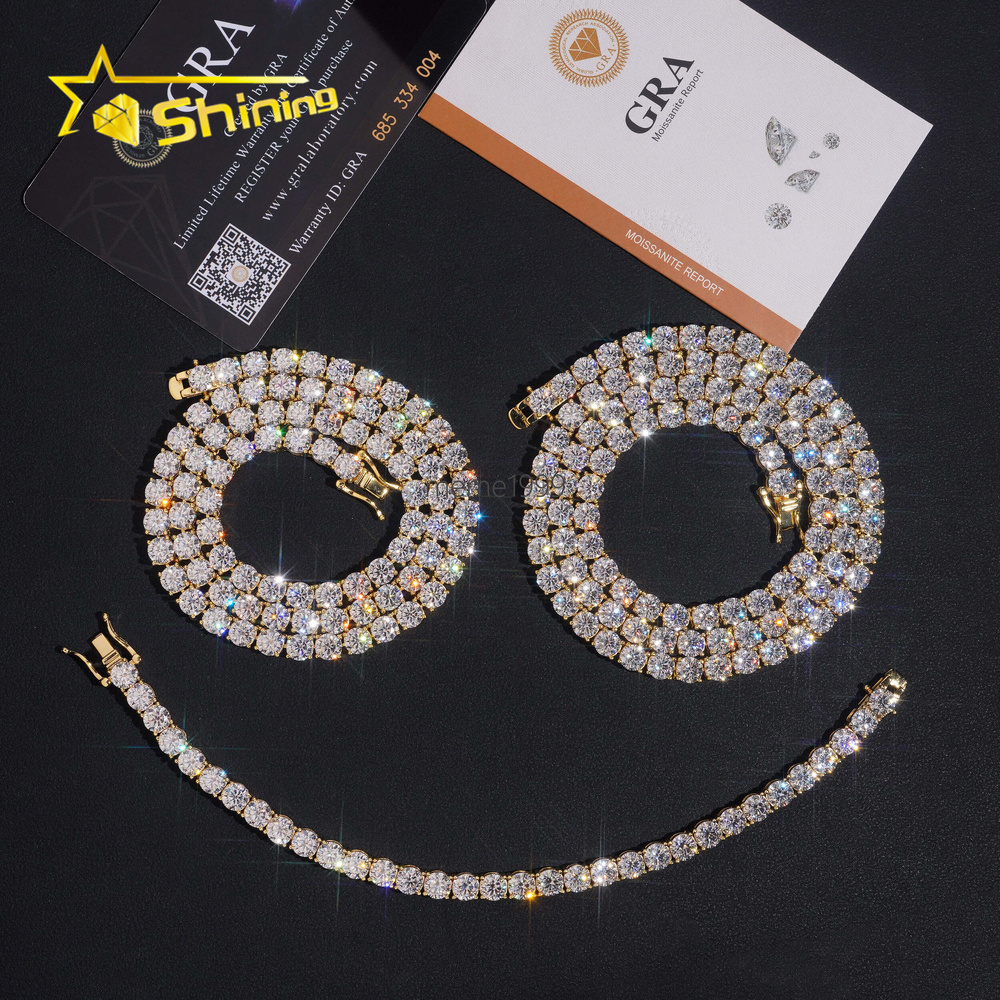 USA Warehouse Fast Shipping 925 Silver 5mm Moissanite Tennis Necklace GRA Certificated Iced Out Moissanite Tennis Chain Men