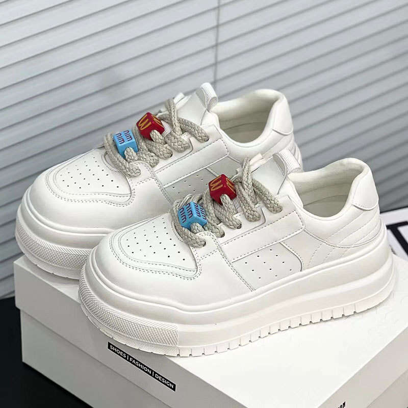 2025 Spring Summer New Genuine Leather Women's Thick Height Increase 6CM White Shoes Platform Sole Casual Versatile Sneakers