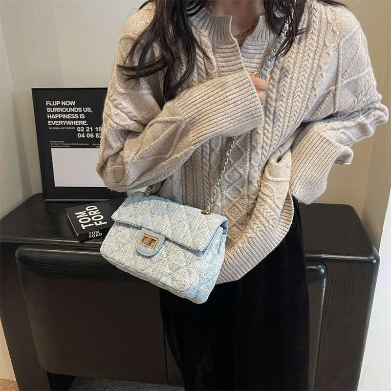 Women's Trendy Bags 2025 New Fashion Casual Denim Shoulder Quilted Chain Crossbody Small Square Bag