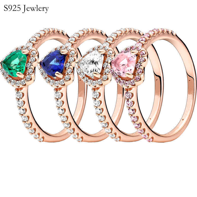 925 sterling silver Sparking Rose Gold Elevated Heart Rings for women Crown Solitaire Clear Zircon CZ Ring For Women Anniversar Wedding Jewelry