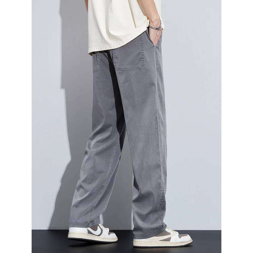 High Quality Summer Ultrathin Soft Lyocell Fabric Men's Casual Pants Elastic Waist Breathe Loose Straight Trousers Plus Size 5XL