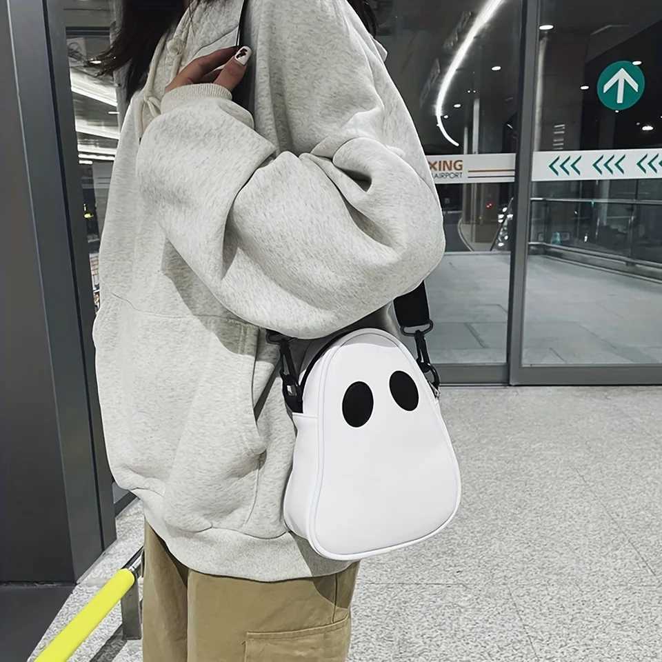 1pc Adorable Halloween Pumpkin Wallet Skull Crossbody Bag with Shoulder Strap - Trick or Treat Design in White hand bags Y250819