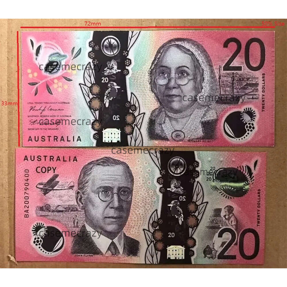 4A Prop Australia Movie Paper Fake Money Banknote Party 20 50 100 AUS Banknotes Realistic Toy Bar Props Copy AUD Currency Faux-Billets 72*33Mm 50% Size