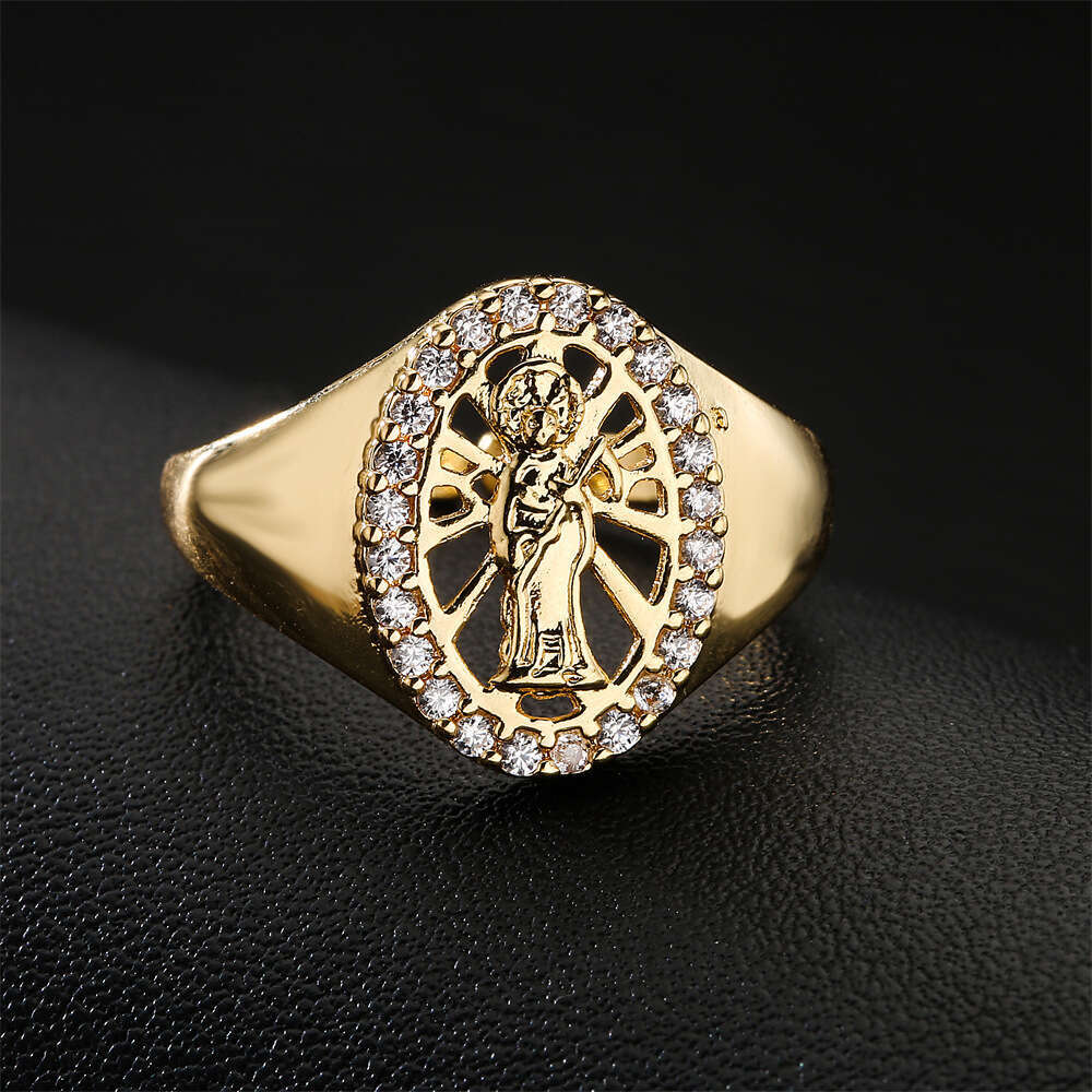 New Product Copper Gold-Plated Religious Jewelry Designer Virgin Mary Open Ring