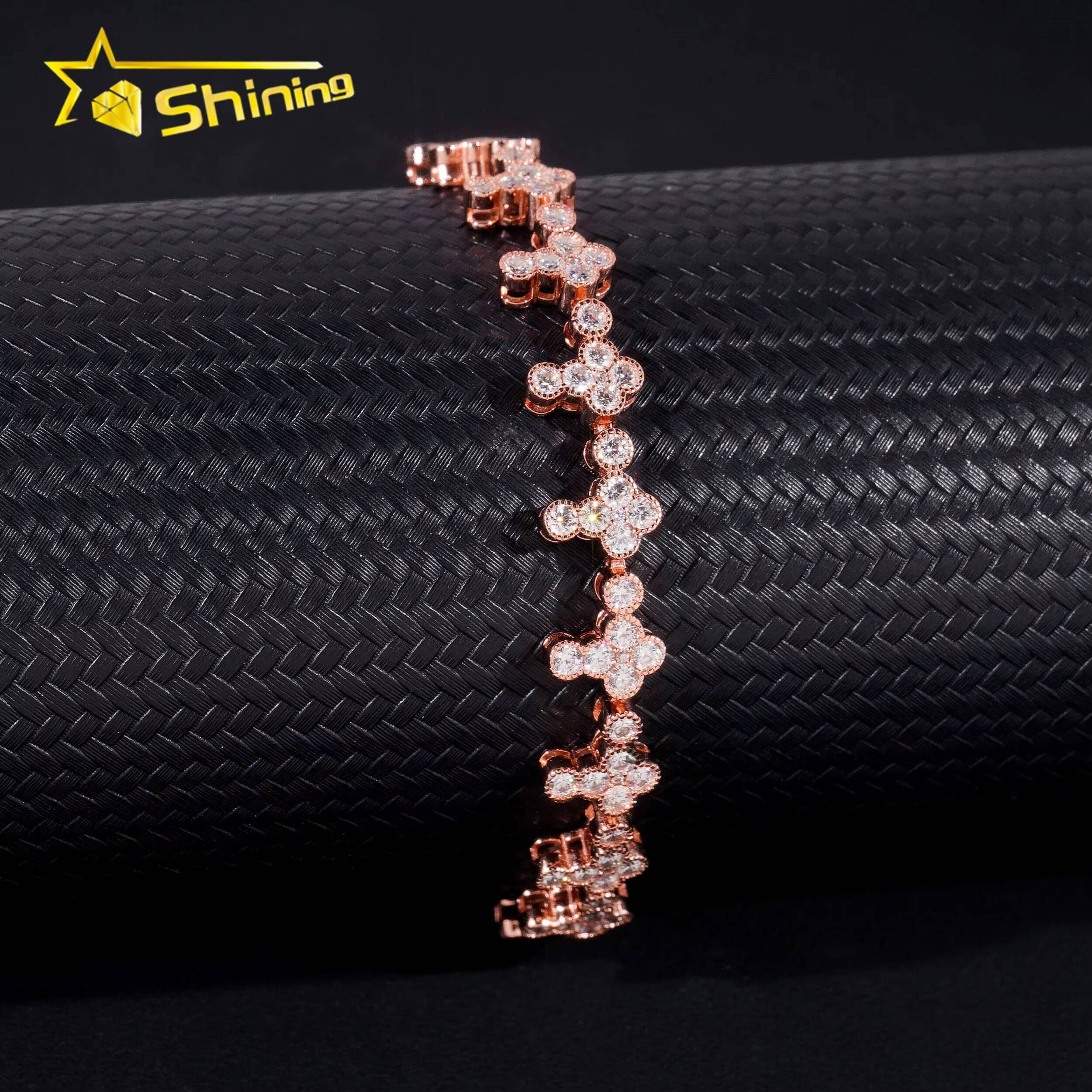 New Design 8mm Lab Diamond Real Gold Plated Bracelet Sterling Silver 925 Vvs Moissanite Hip Hop Jewelry Tennis Cross Bracelet