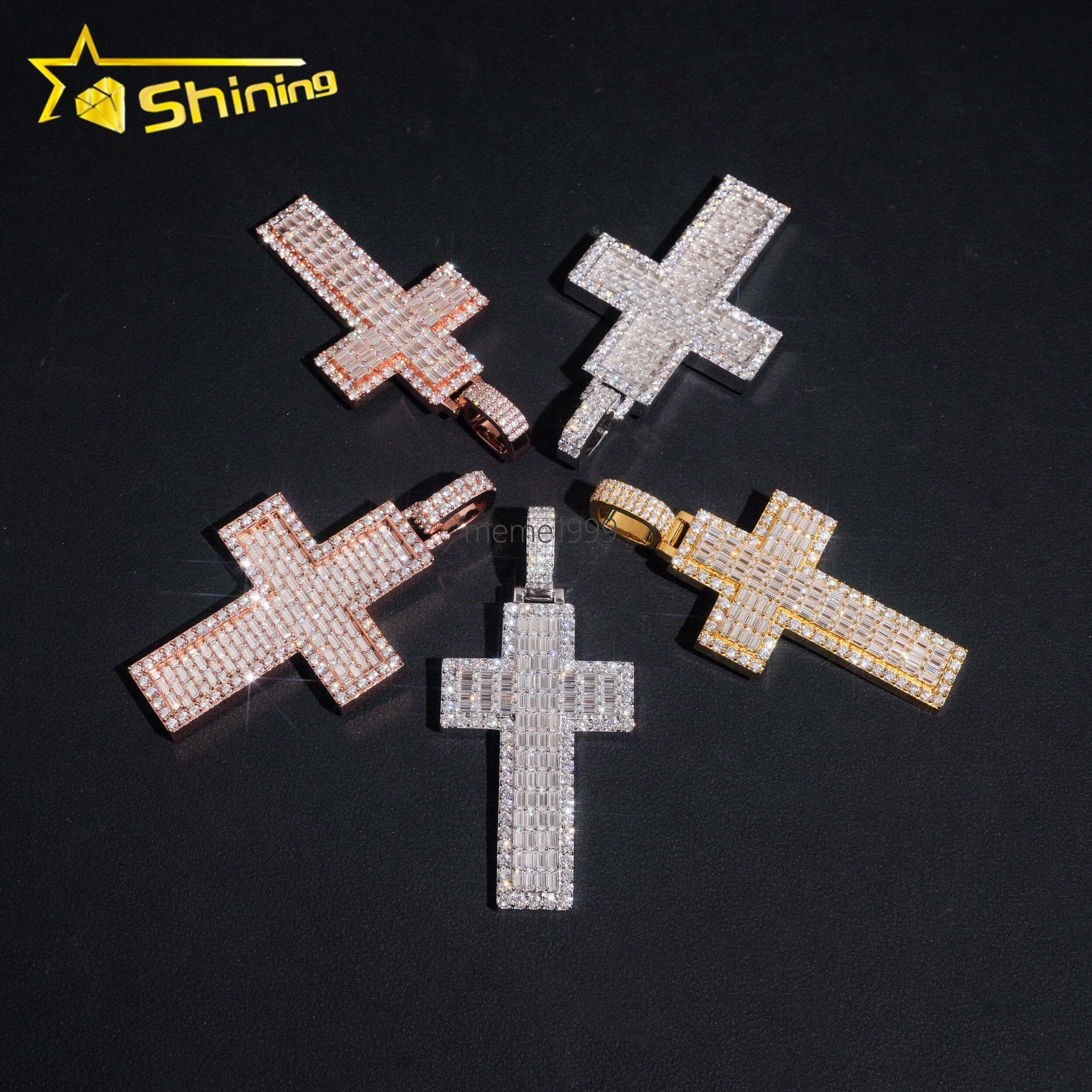Pass Diamond Tester Baguette Diamond 925 Silver Iced Out Mens Cross Moissanite Hip Hop Pendant