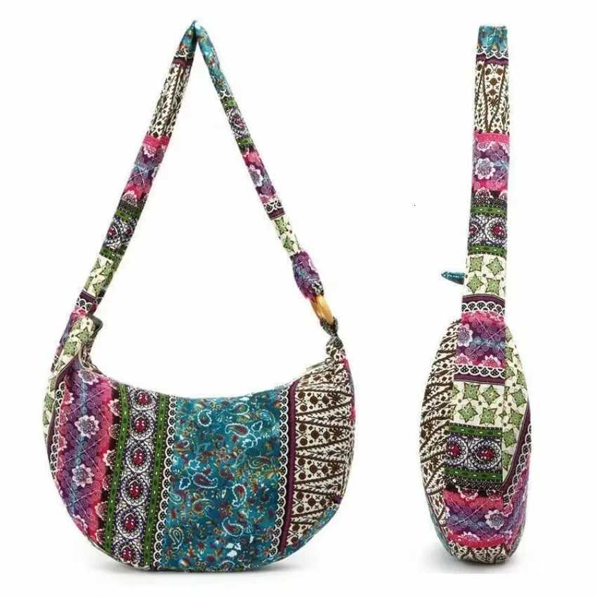1 Pcs Women Shoulder Bag Crossbody Bags Bohemian Style Printed Linen Cotton Cloth Bag Adjustable Long Strap Pretty Women Package Y250819