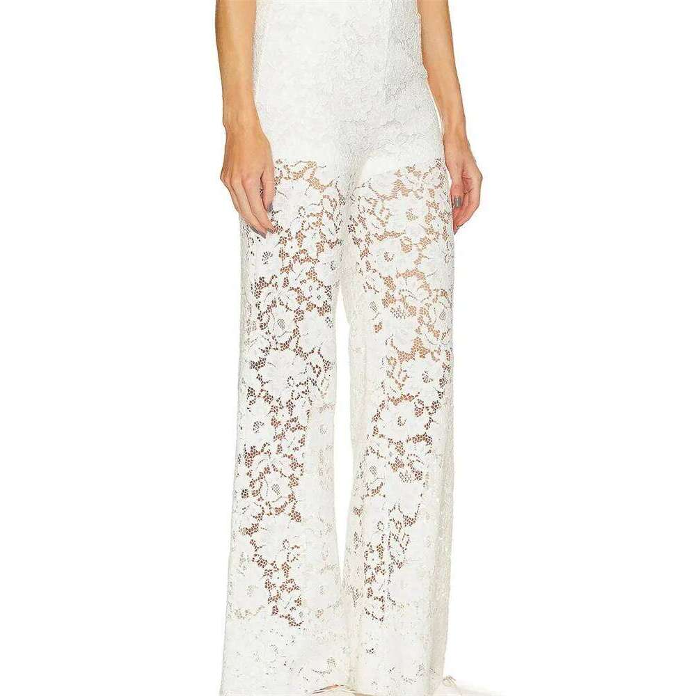 CHRONSTYLE Lace Floral Loose Casual Wide Leg for Women Elastic Waist See Through Mesh Summer Pants Beach Cover Ups 2025