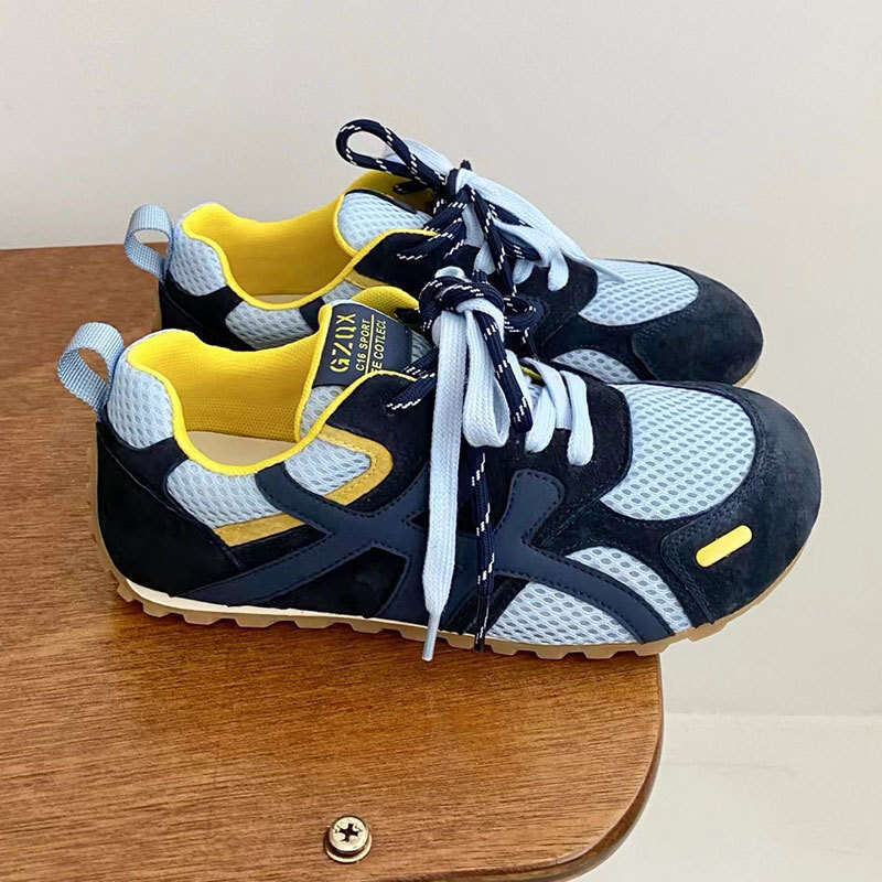 2025 Summer and Autumn New Genuine Leather Hollow Mesh Forrest Gump Shoes for Women Round Toe Thick Sole Breathable Fashion Casual Sneakers