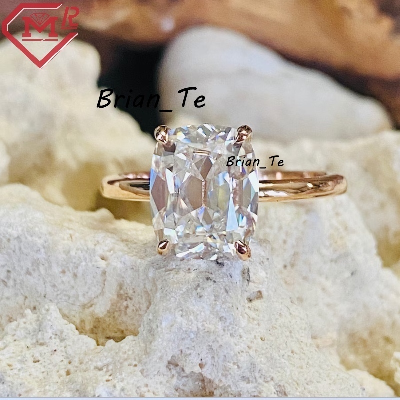 Solitaire Engagement Ring Antique 14k Yellow Gold 4 Claws 3.5ct Cushion Old Mine Cut Moissanite Ring