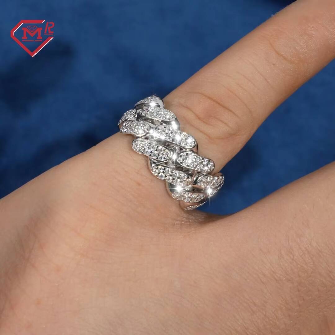 Rapper Cuban Link Ring Custom Hiphop Jewelry Gra Certificate 925 Silver Vvs Iced Out Moissanite Ring