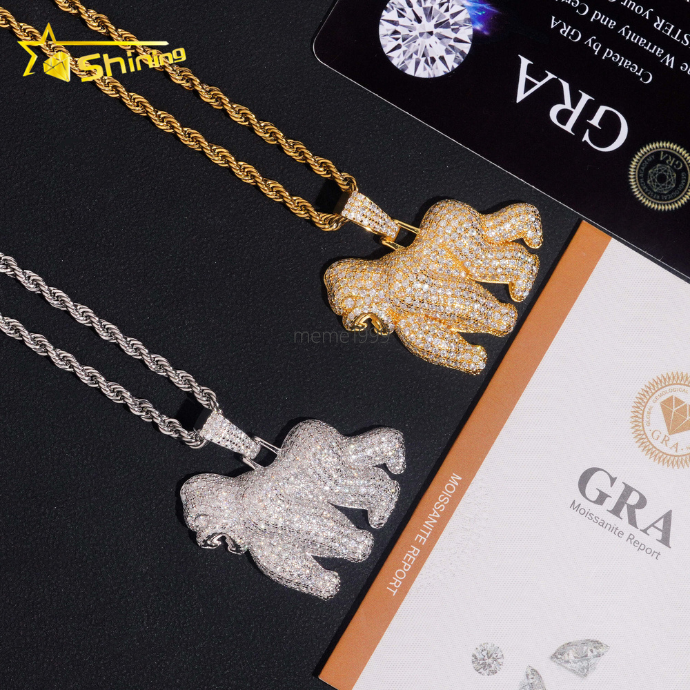 USA Local Stock Fast Shipping Gorilla Charm Gold Plated 925 Sterling Silver Moissanite Hip Hop Iced Out Design Sparkling Pendant