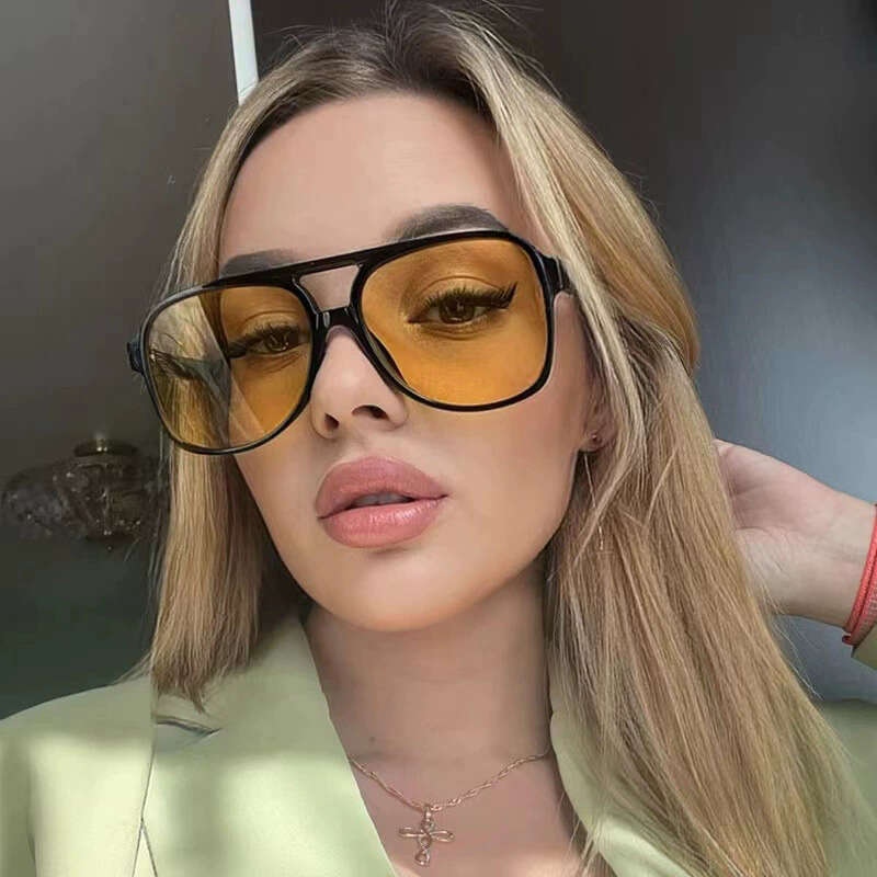 Large Frame Aviator Women Fashion Toad Glasses Ins Designer Style Personality Double Bridge Sunglasses for Men Trendy