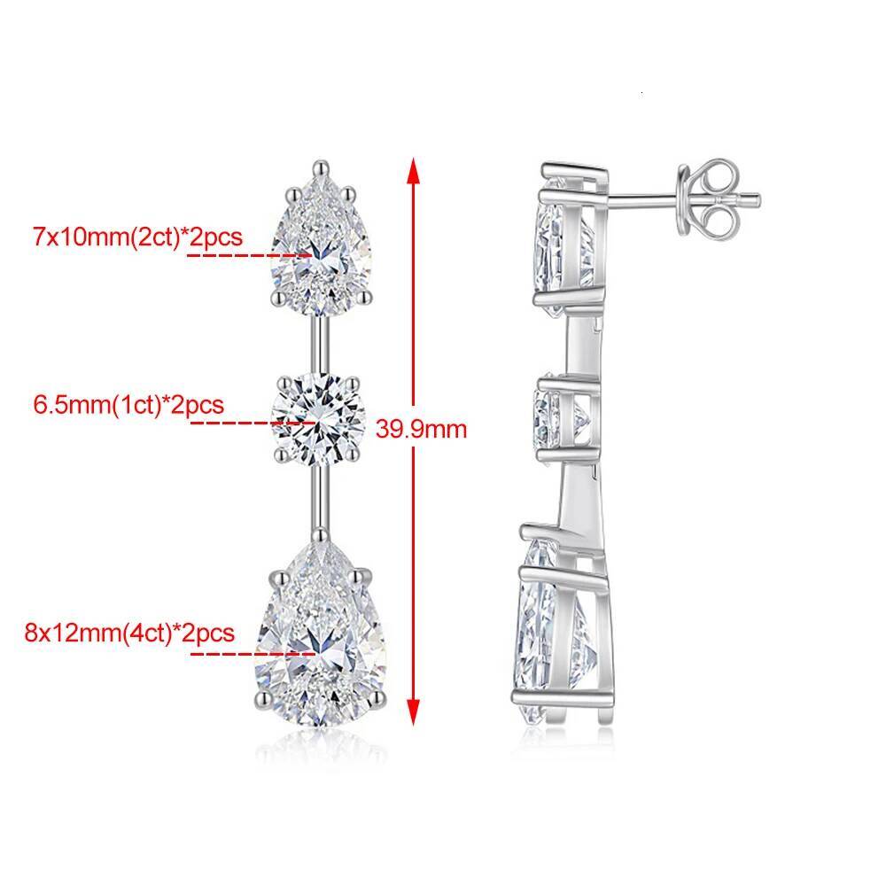 14CTTW Pear Cut All Moissanite Drop Earrings for Women 925 Sterling Silver Long Tassel Multi Stone Earring Wedding Party Jewelry
