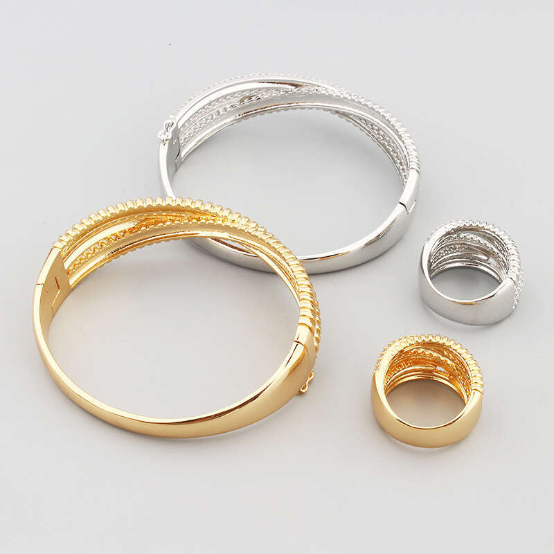 Fashion Inlaid Zircon Copper Gold-Plated Rolling Ball Cross Style Elegant Bracelet Ring Hot Item