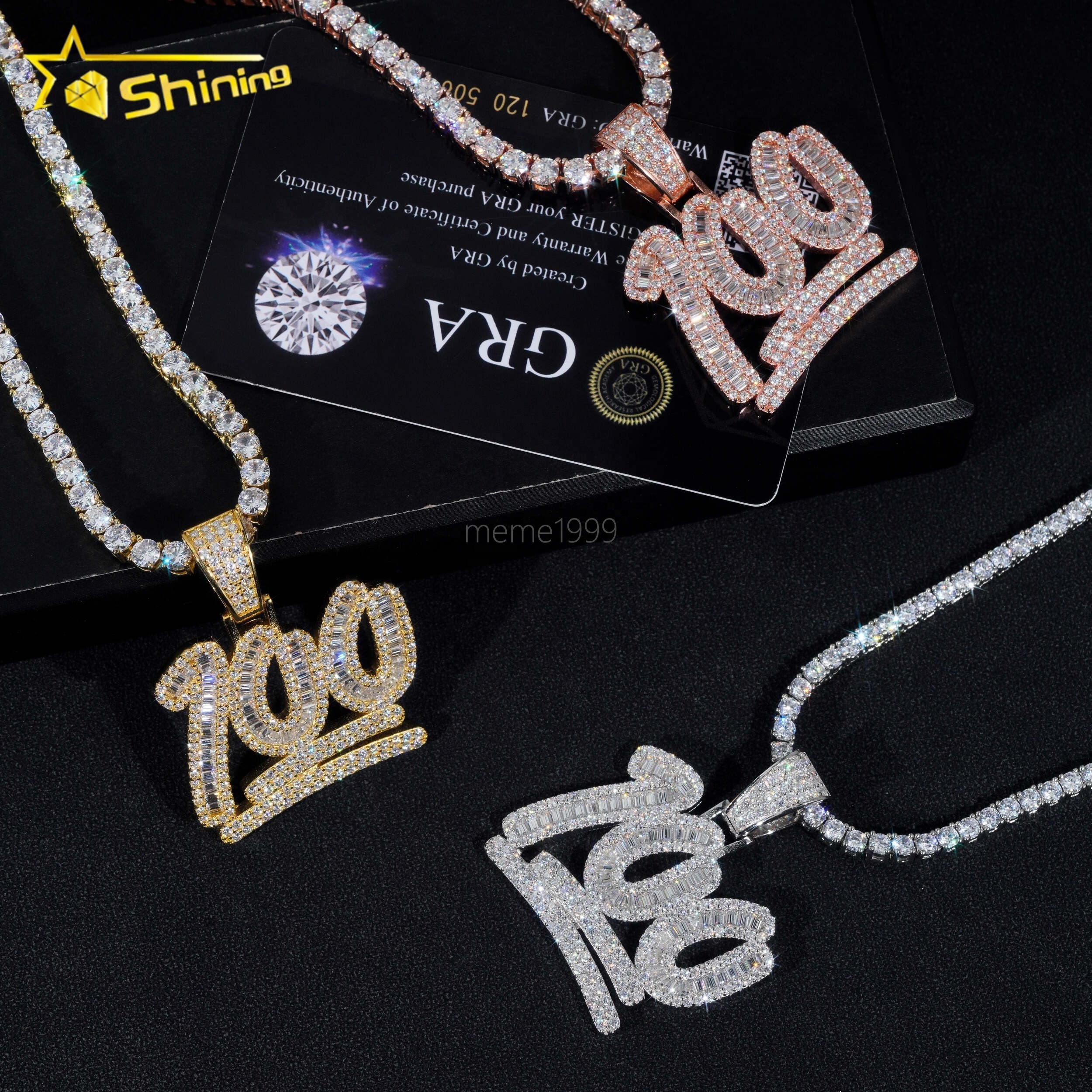 Pass Diamond Tester 925 Sterling Silver Gold Plated Diamond Number 100 Custom Made Iced Out Moissanite Pendant Hip Hop Jewelry