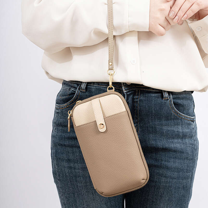 Mobile Phone Bag for Women, Korean and Japanese Style, Fresh Vertical Design, Solid Color, Zipper Mini Shoulder Crossbody Bag, Large Capacity Wallet d