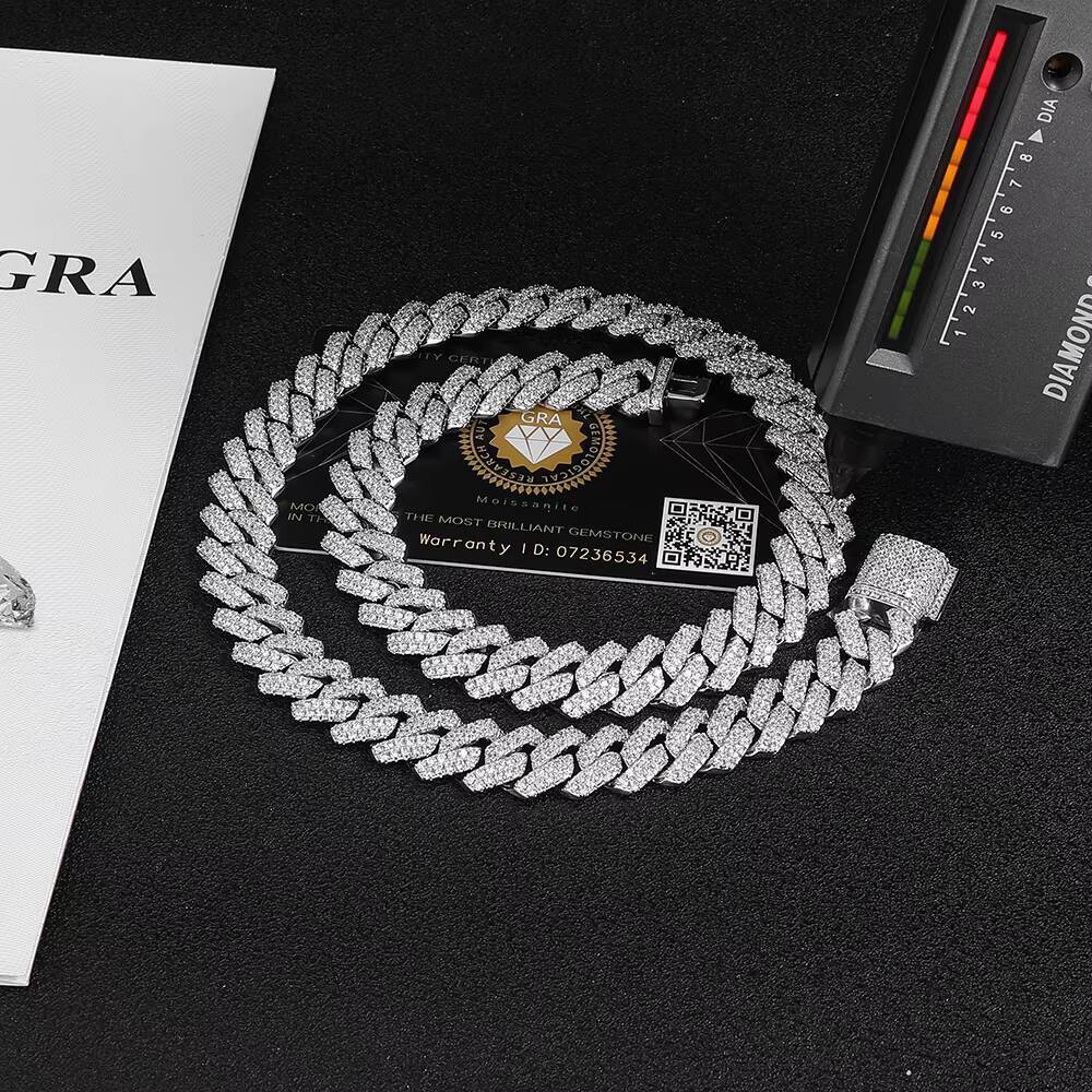 NUOYA Fine Jewelry Iced Out VVS Moissanite Cuban Chain Necklace 925 Sterling Silver Hip Hop Jewelry Cuban Link Chain Necklace