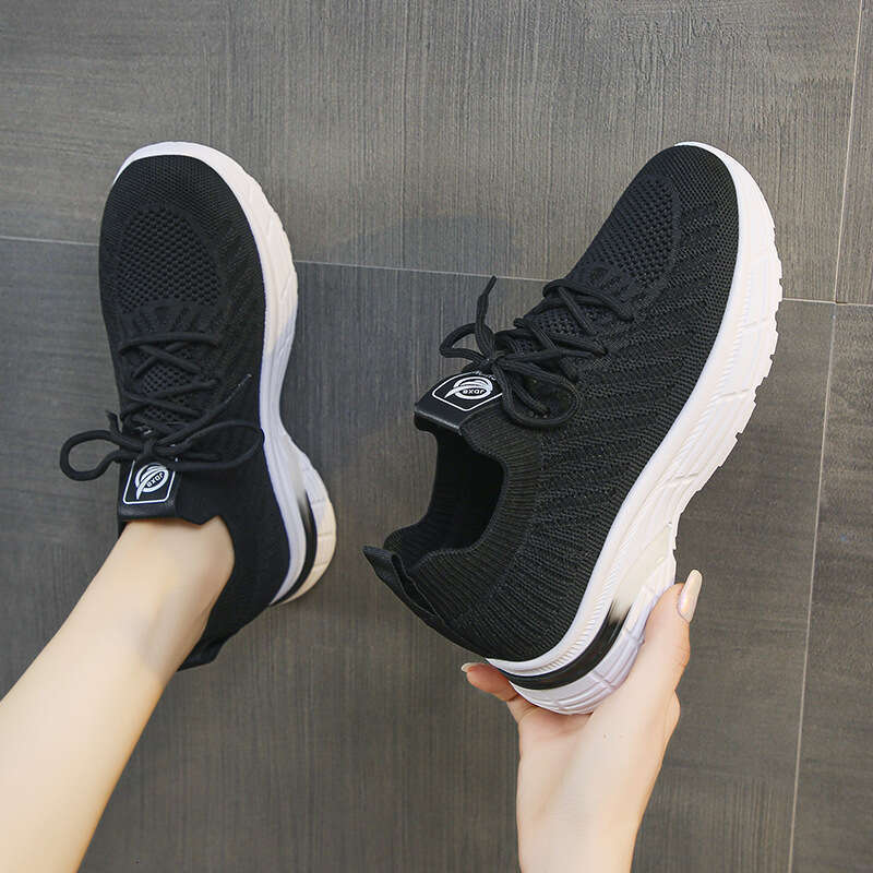 High-End 2023 Summer New Mesh Single Versatile Flyknit Casual Women's Shoes Thick-Soled Lightweight Breathable Sneakers