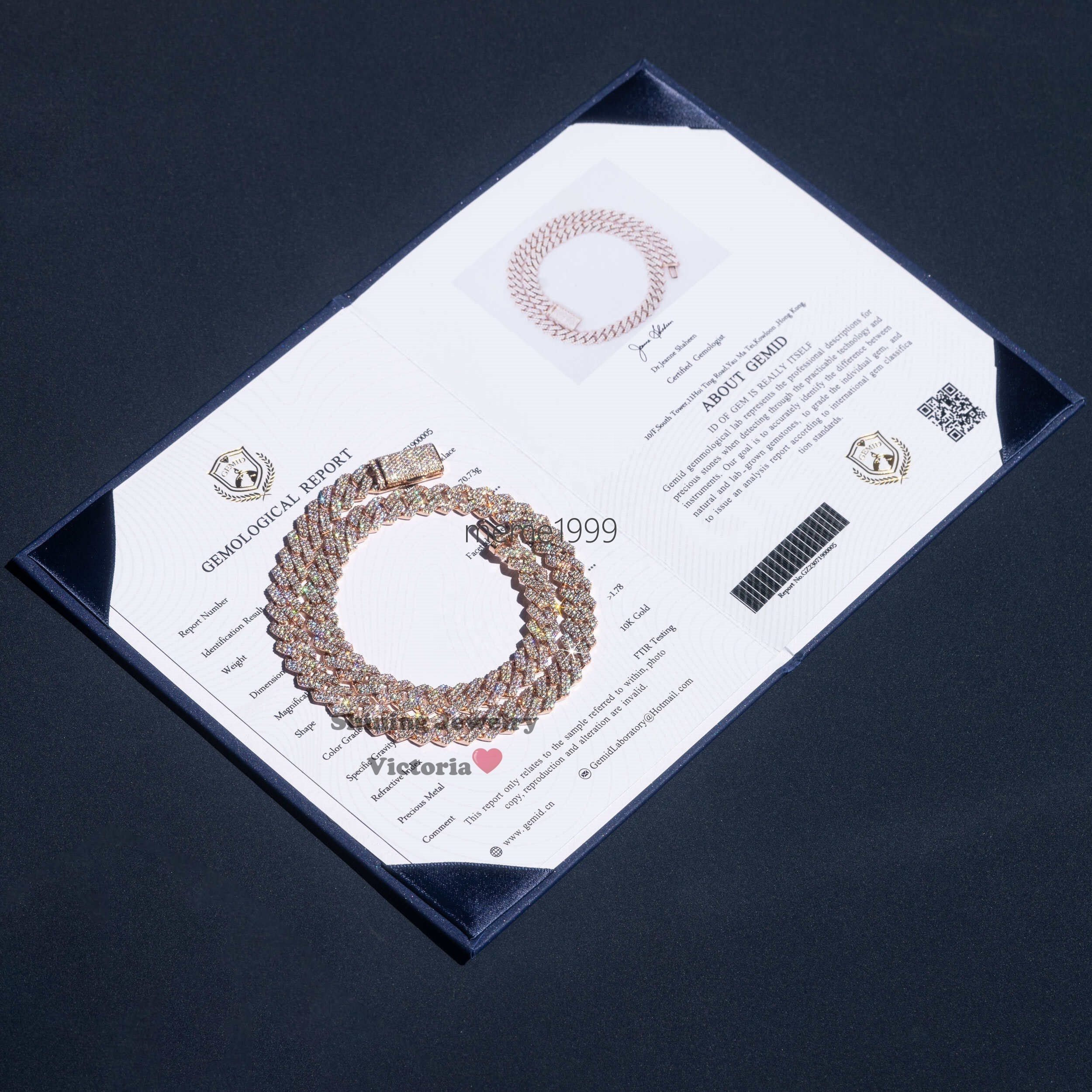 Real Gold Hip Hop Iced Out Certificated 10MM 18Inch 70.73Gram 10K Rose Gold Moissanite Cuban Chain